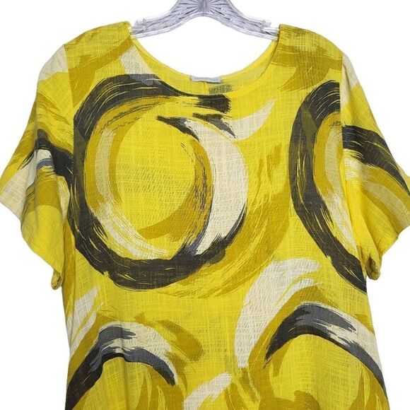 Made in Italy Abstract Print Cotton/Linen Blend Yellow Midi Dress Size 10 - Picture 2 of 9